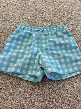 The Beaufort Bonnet Company Mint Green and White Gingham Kids Swim Trunks